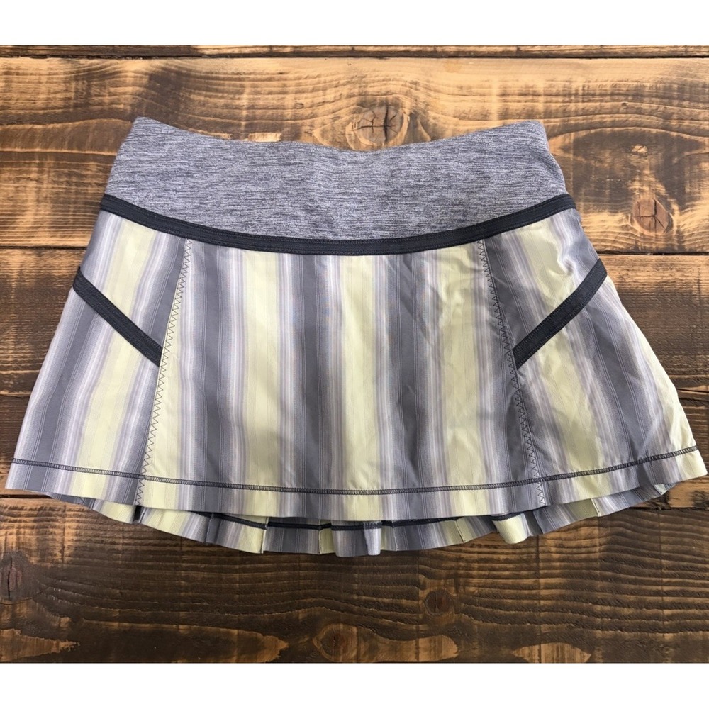 Lululemon Run Reflection Skirt 4 Citron Coal Ombre Stripe Rare Tennis Skort